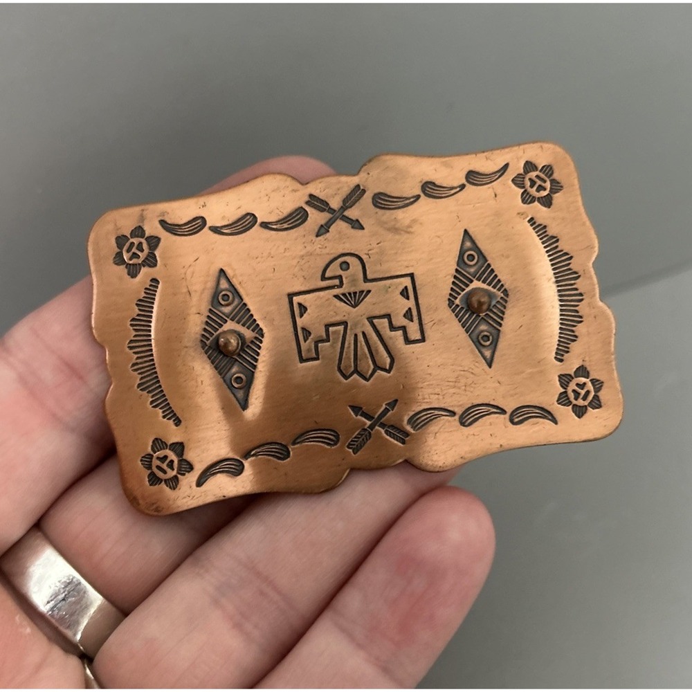 Belt Buckle Vintage Solid Copper Native American Thunderbird Design For 1" Belt
